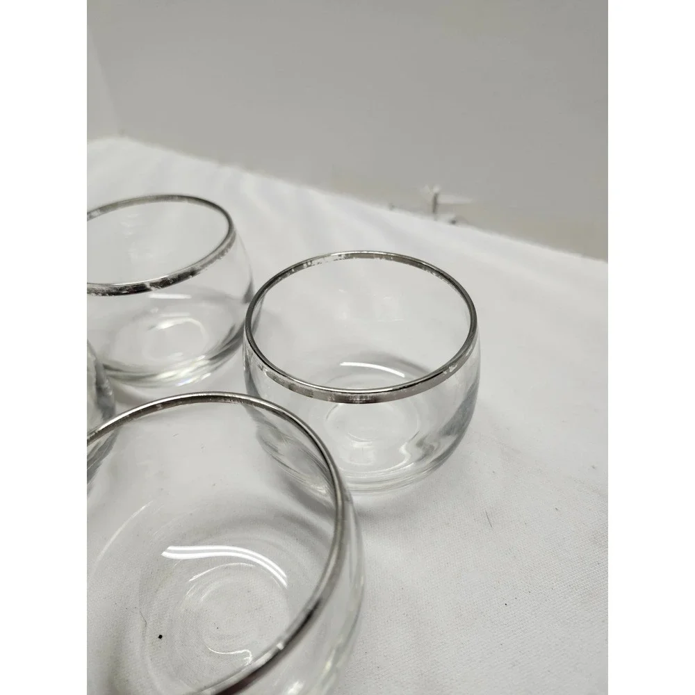 Vintage Mid Century Modern Silver Rim Roly Poly Rocks Glasses Set of 5 1950s 60s